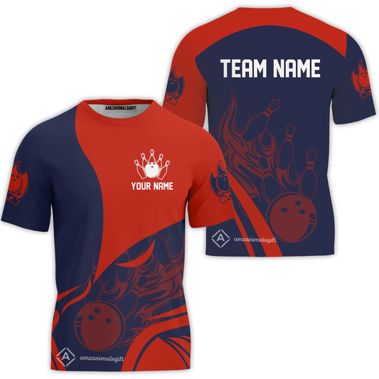 Customized Bowling T-Shirt, Flame Bowling Multicolor Custom Team Style Uniform T-Shirt, Outfit Jersey for Bowlers