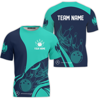 Customized Bowling T-Shirt, Flame Bowling Multicolor Custom Team Style Uniform T-Shirt, Outfit Jersey for Bowlers