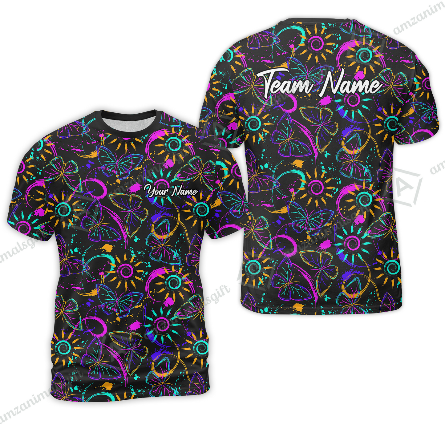 Custom Bowling Jersey Polo Shirt, Colorful Butterfly Bowling, Custom Bowling Jersey Team Shirt For Players With Name & Team Name