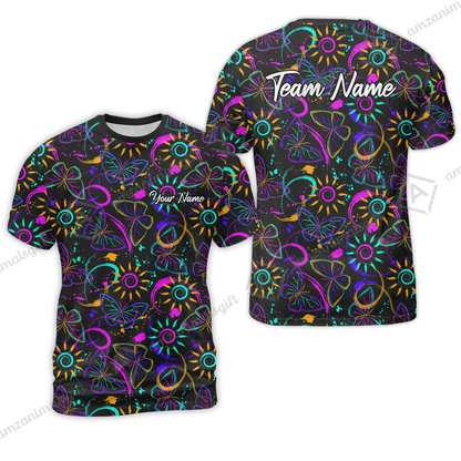 Custom Bowling Jersey Polo Shirt, Colorful Butterfly Bowling, Custom Bowling Jersey Team Shirt For Players With Name & Team Name