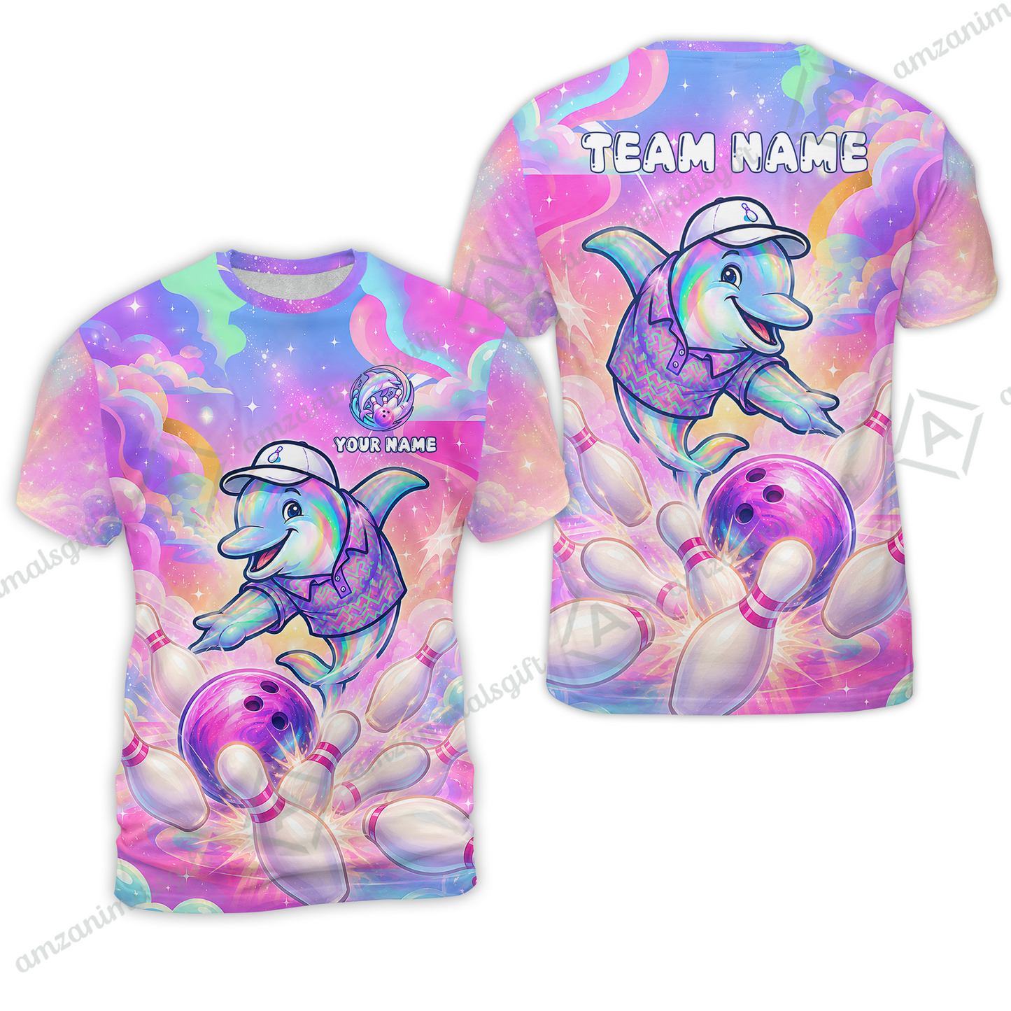 Custom Bowling Jersey Polo Shirt, Dolphin In Galaxy, Custom Bowling Jersey Team Shirt For Players With Name and Team Name