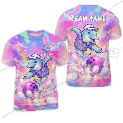 Custom Bowling Jersey Polo Shirt, Dolphin In Galaxy, Custom Bowling Jersey Team Shirt For Players With Name and Team Name
