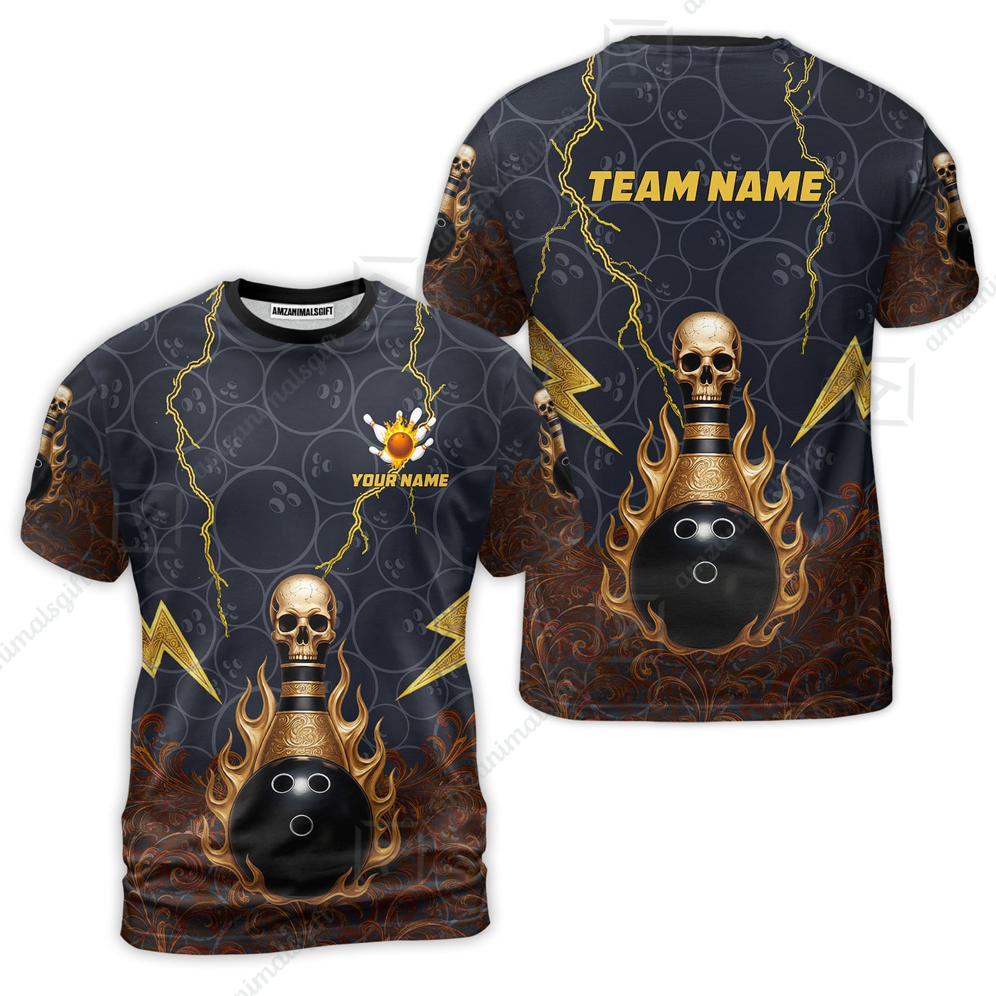 Custom Bowling Team Unisex Polo Shirt, Thunder Skull Strike Personalized Team Shirt, Custom Name and Team Name for Bowlers