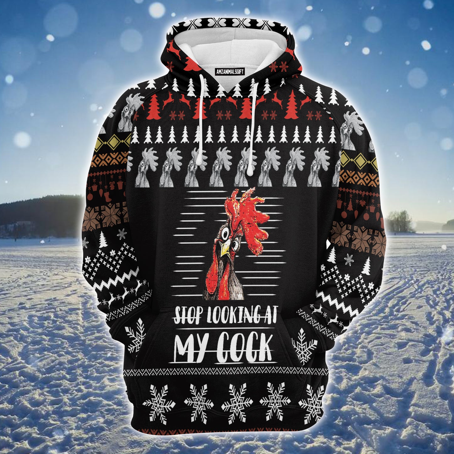 Amazing Chicken Premium Christmas Hoodie, Stop Looking At My Cock Unisex Hoodie For Men & Women - Perfect Gift For Christmas, Friends, Family