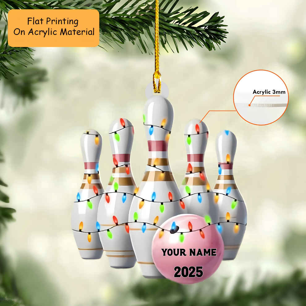 Personalized Bowling Ball Christmas Ornaments, Bowling Christmas Keychain, Car Ornament, Christmas Ornament Gifts