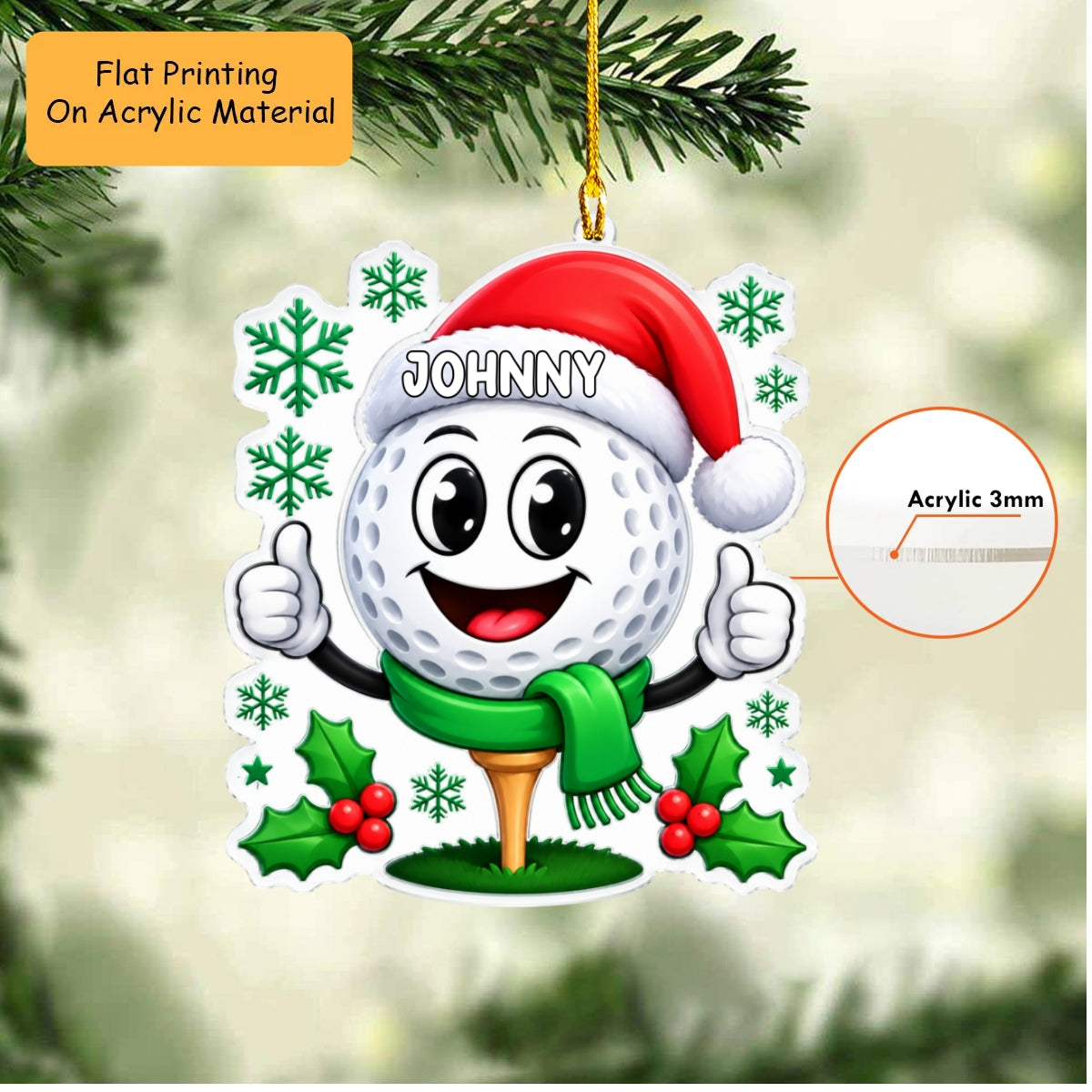 Personalized Golf Christmas Ornament, Happy Golf Ball, Custom Ornament Christmas Gift, Keychain Golf, Car Ornament Golf