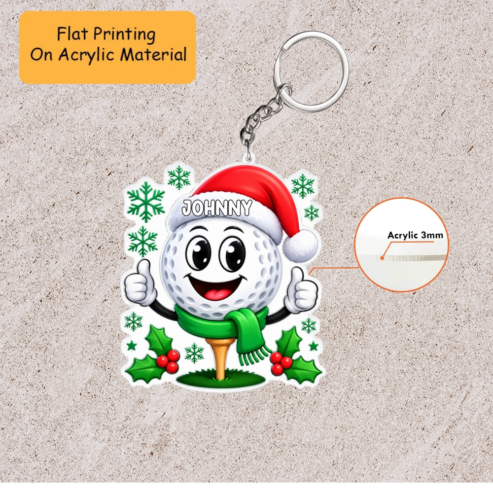 Personalized Golf Christmas Ornament, Happy Golf Ball, Custom Ornament Christmas Gift, Keychain Golf, Car Ornament Golf