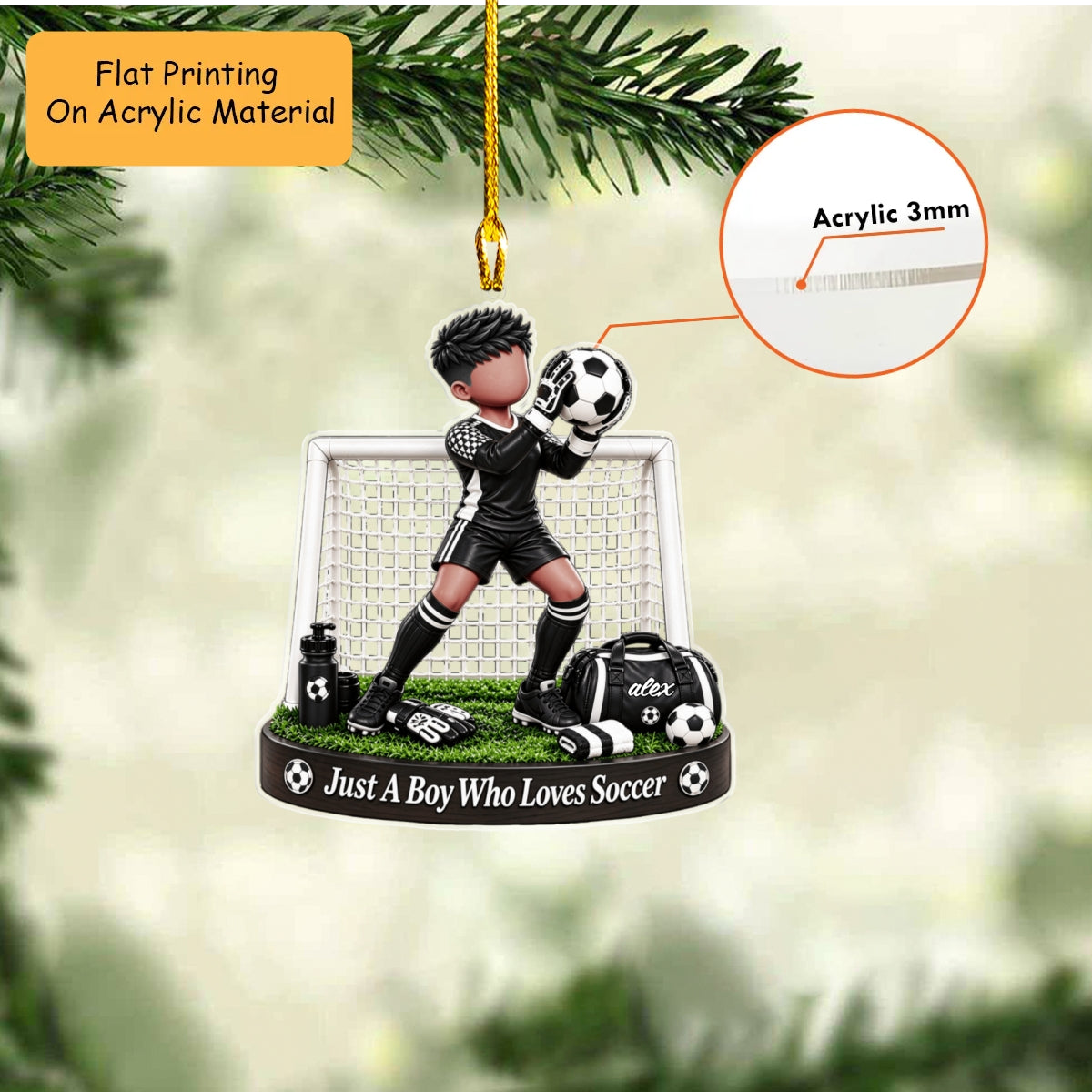 Personalized Soccer Goalkeeper Christmas Flat Printed Acrylic Ornament, Goal Net Action Setup, Custom Ornament Christmas Gift, Keychain Soccer, Car Ornament Soccer 