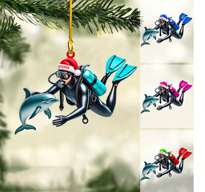 Personalized Scuba Diving Christmas Ornament, Ocean Explorer In Wetsuit Custom Gear, Custom Ornament Christmas Gift, Keychain Diving, Car Ornament Diving