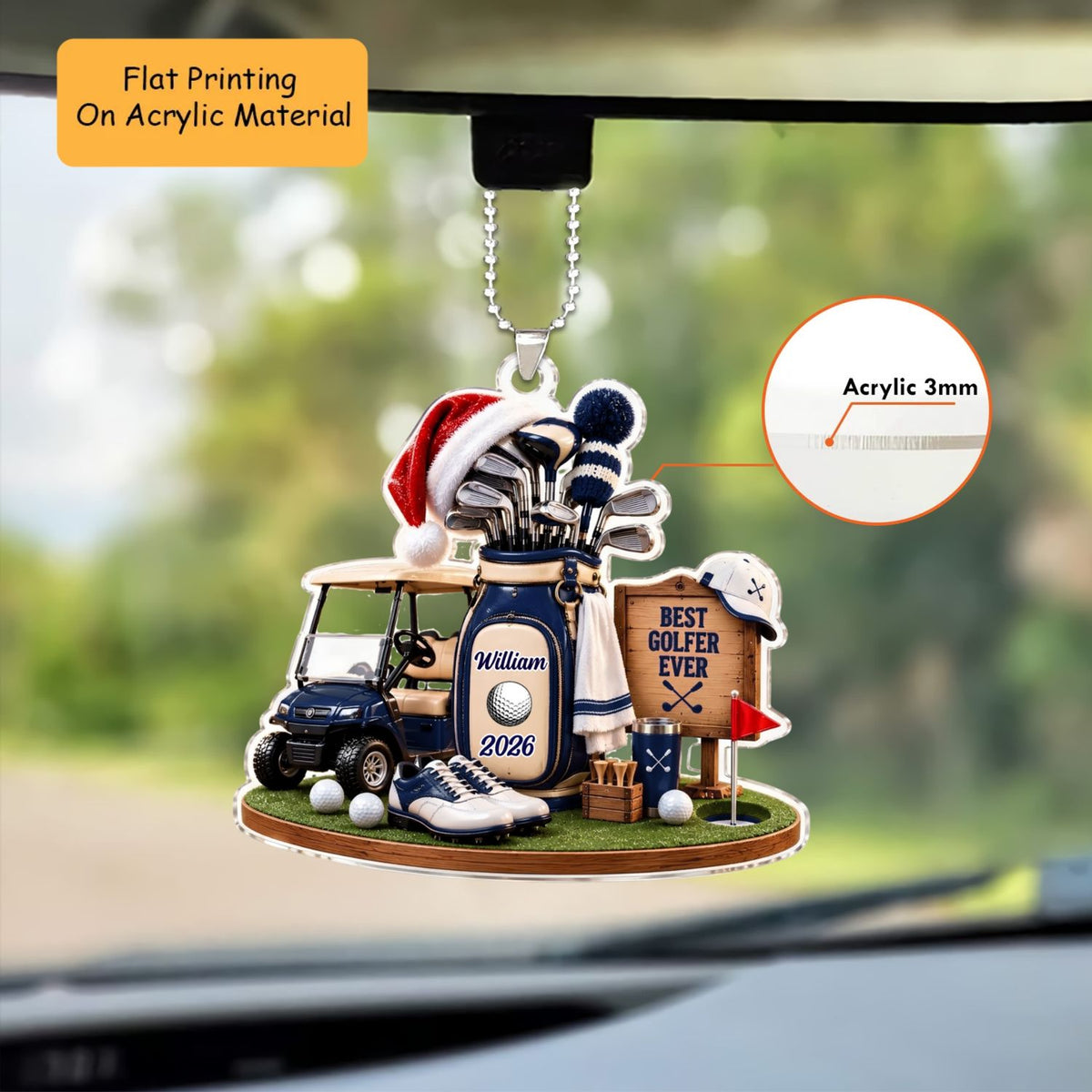 Personalized Golf Christmas Flat Printed Acrylic Ornament, Best Golfer Ever, Custom Ornament Christmas Gift, Keychain Golf, Car Ornament Golf