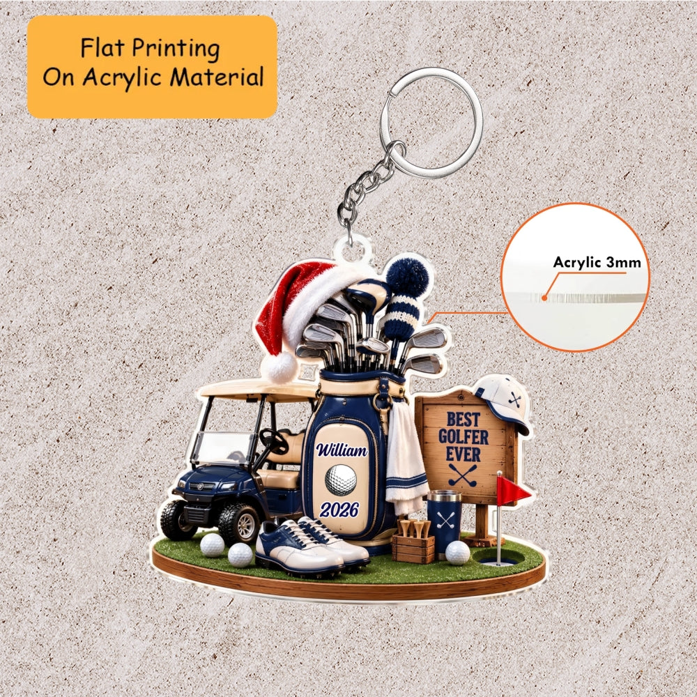 Personalized Golf Christmas Flat Printed Acrylic Ornament, Best Golfer Ever, Custom Ornament Christmas Gift, Keychain Golf, Car Ornament Golf