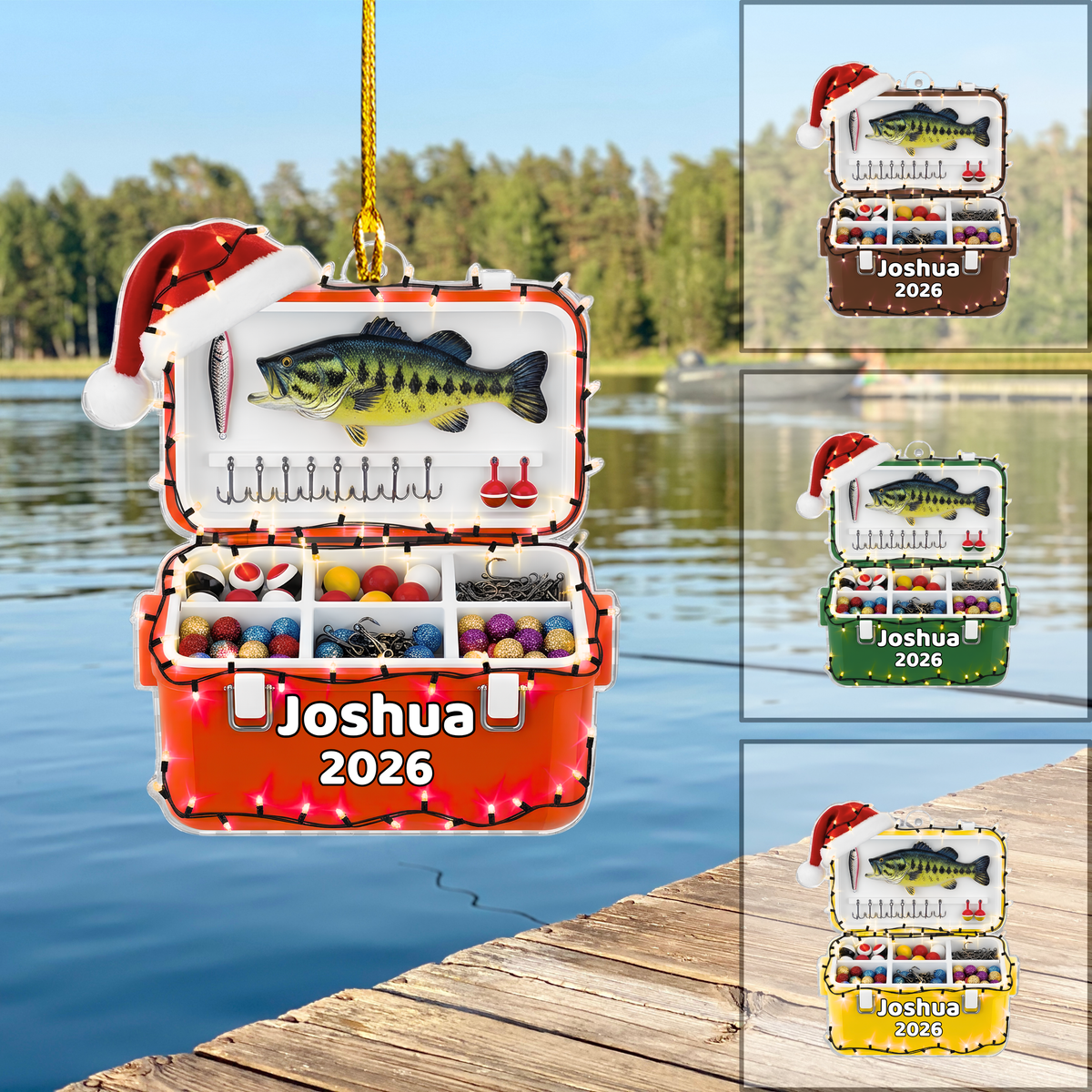Personalized Fishing Christmas Flat Printed Acrylic Ornament, Fishing Tackle Box, Custom Ornament Christmas Gift, Keychain Fishing, Car Ornament Fishing