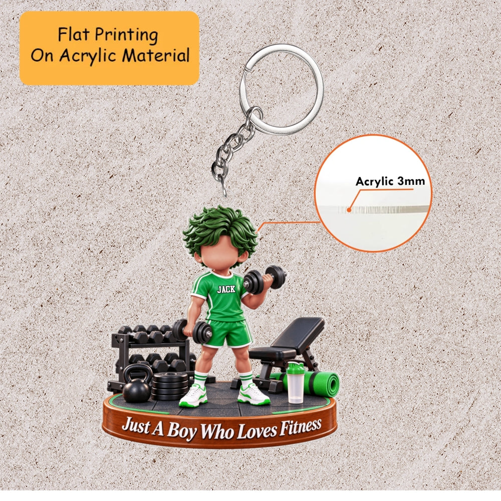 Personalized Fitness Christmas Flat Printed Acrylic Ornament, Just A Boy Who Loves Fitness, Custom Ornament Christmas Gift, Keychain Fitness, Car Ornament Fitness