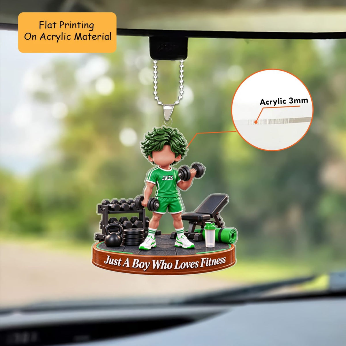 Personalized Fitness Christmas Flat Printed Acrylic Ornament, Just A Boy Who Loves Fitness, Custom Ornament Christmas Gift, Keychain Fitness, Car Ornament Fitness