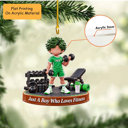 Personalized Fitness Christmas Flat Printed Acrylic Ornament, Just A Boy Who Loves Fitness, Custom Ornament Christmas Gift, Keychain Fitness, Car Ornament Fitness