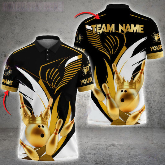 Customized Unisex Polo Shirt, Bowling Ball With Crown High Contrast Design , Uniform Bowling - Personalized Name And Team Name