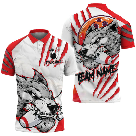 Customized Unisex Polo Shirt, Fierce Wolf Artwork Scratch Effect, Uniform Bowling - Personalized Name And Team Name
