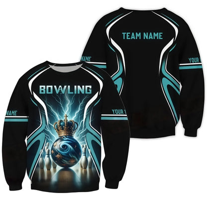 Customized Bowling Jersey, 3D Bowling Ball Graphic With Crown, Uniform Bowling - Personalized Name And Team Name