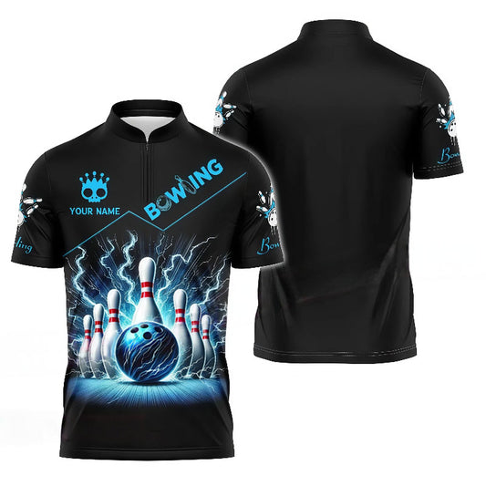 Customized Bowling Jersey, Blue Bowling Ball Electric Energy Effect, Uniform Bowling - Personalized Name And Team Name
