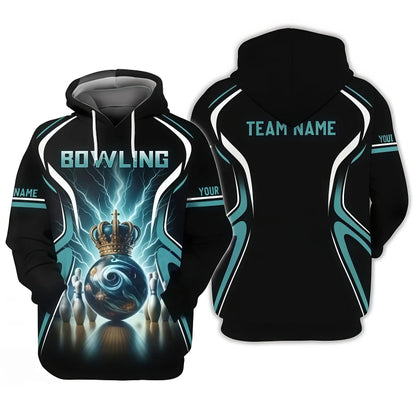 Customized Bowling Jersey, 3D Bowling Ball Graphic With Crown, Uniform Bowling - Personalized Name And Team Name
