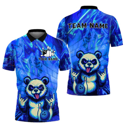 Customized Unisex Polo Shirt, Electric Neon Cyberpunk Panda Bowling Shirt, Uniform Bowling - Personalized Name And Team Name