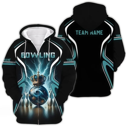 Customized Bowling Jersey, 3D Bowling Ball Graphic With Crown, Uniform Bowling - Personalized Name And Team Name