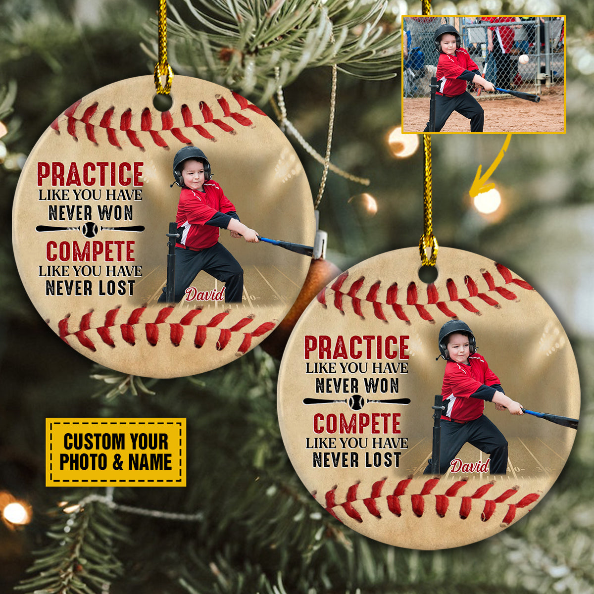 Personalized Baseball Ceramic Christmas Ornament - Customize Your Photo Practice Like You've Never Won Ceramic Ornament For Baseball Lover