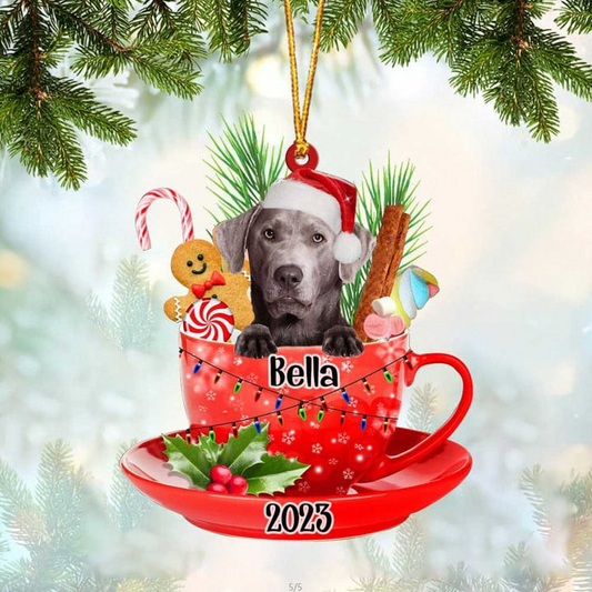 Custom Dog Acrylic Christmas Ornament, Personalized Silver Labrador In Cup Acrylic Ornament for Dog Lover, Christmas, New Year