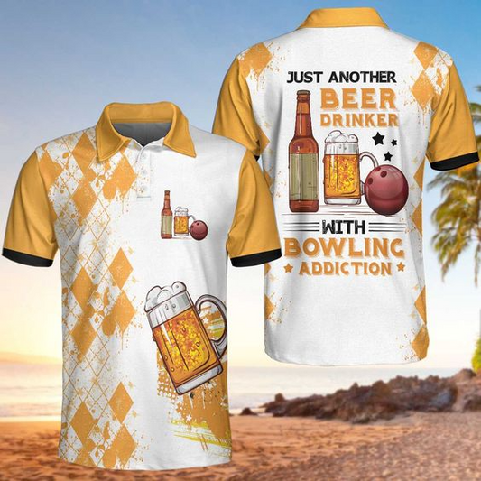 Bowling Men Polo Shirt - Just Another Beer Drinker With Bowling Addiction Bowling Polo Shirt For Men - Perfect Gift For Friend, Family, Bowling Lovers