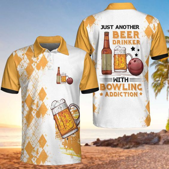 Bowling Men Polo Shirt - Just Another Beer Drinker With Bowling Addiction Bowling Polo Shirt For Men - Perfect Gift For Friend, Family, Bowling Lovers
