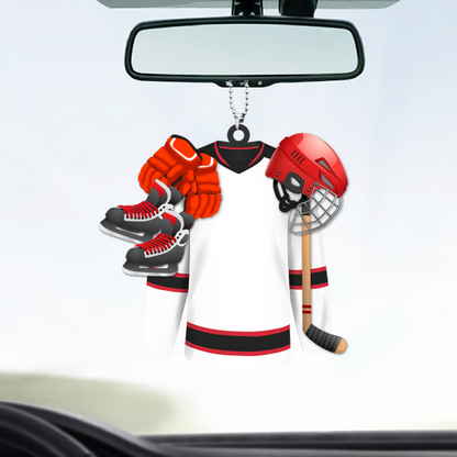 Custom Hockey Acrylic Car Hanging Ornament, Personalized Hockey Essentials Acrylic Car Hanging Ornament For Hockey Lover, Christmas