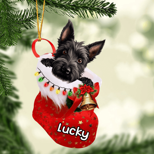 Custom Dog Acrylic Christmas Ornament, Personalized Scottish Terrier In Stocking Christmas Acrylic Ornament for Dog Lover, New Year