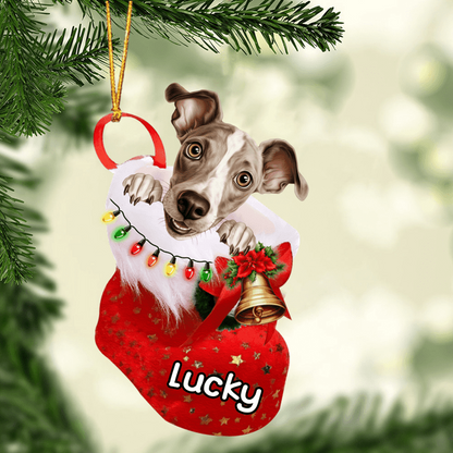 Custom Dog Acrylic Christmas Keychain, Personalized Italian Greyhound In Stocking Christmas Acrylic Keychain for Dog Lover, New Year