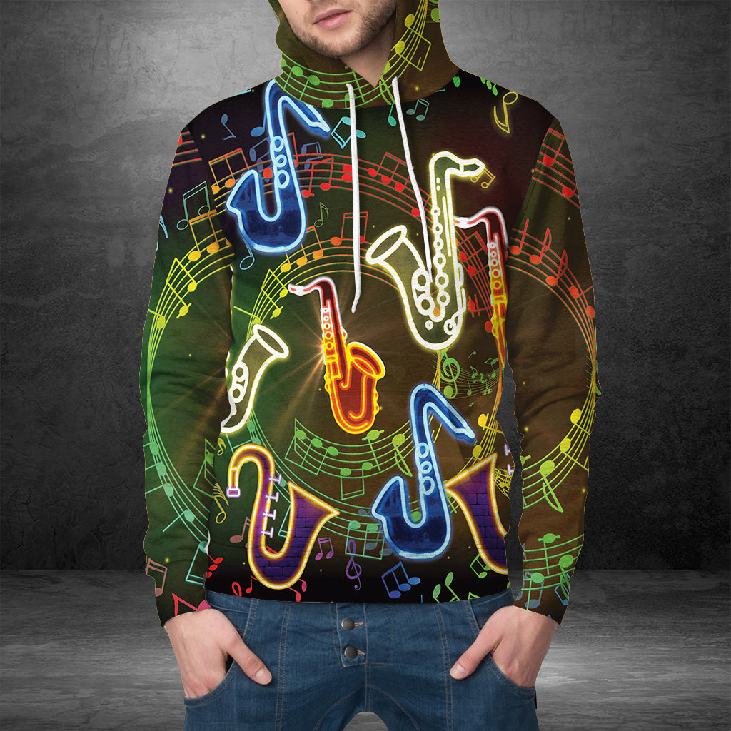 Saxophone Neon Light Christmas Pullover Premium Hoodie, Perfect Outfit For Men And Women On Christmas New Year Autumn Winter