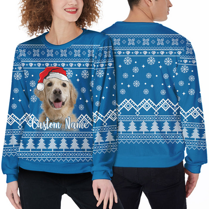 Custom Sweater With Dog Face - Personalized Pet Photo Sweater, Funny Sweater Merry Christmas Blue Color, Perfect Gift For Dog Lovers, Friend, Family