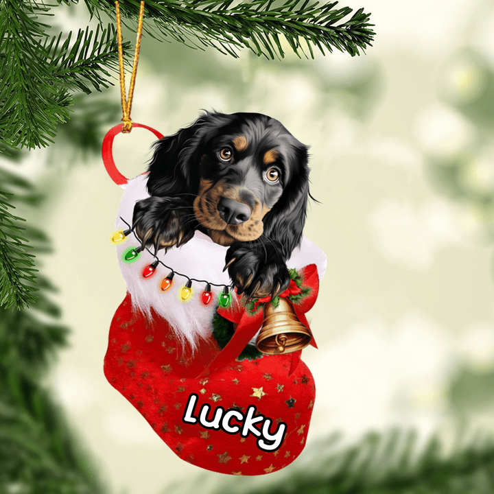 Custom Dog Acrylic Christmas Ornament, Personalized Cute Gordon Setter In Stocking Christmas Acrylic Ornament for Dog Lover, New Year