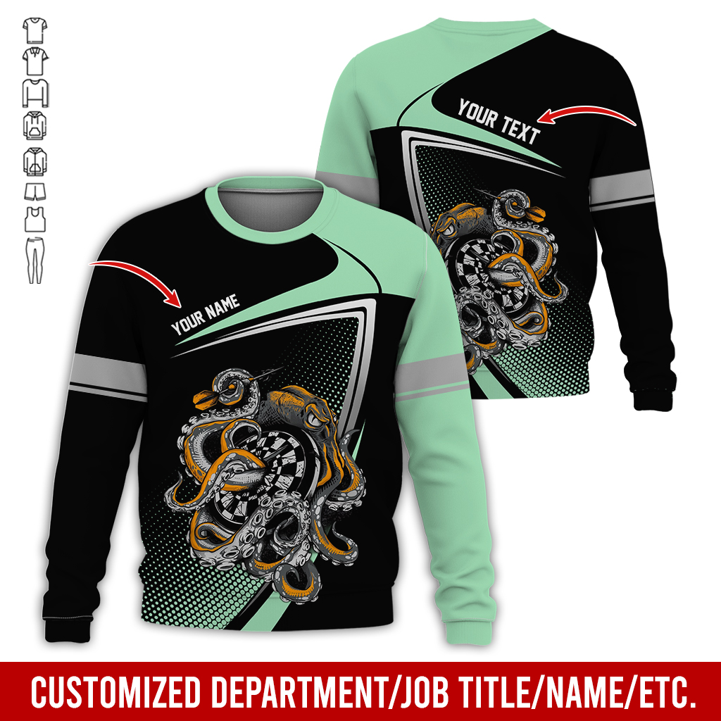 Customized Name & Text Darts Sweatshirt, Octopus & Dartboard Pattern Darts Shirts For Men & Women - Gift For Darts Lovers, Friend, Family