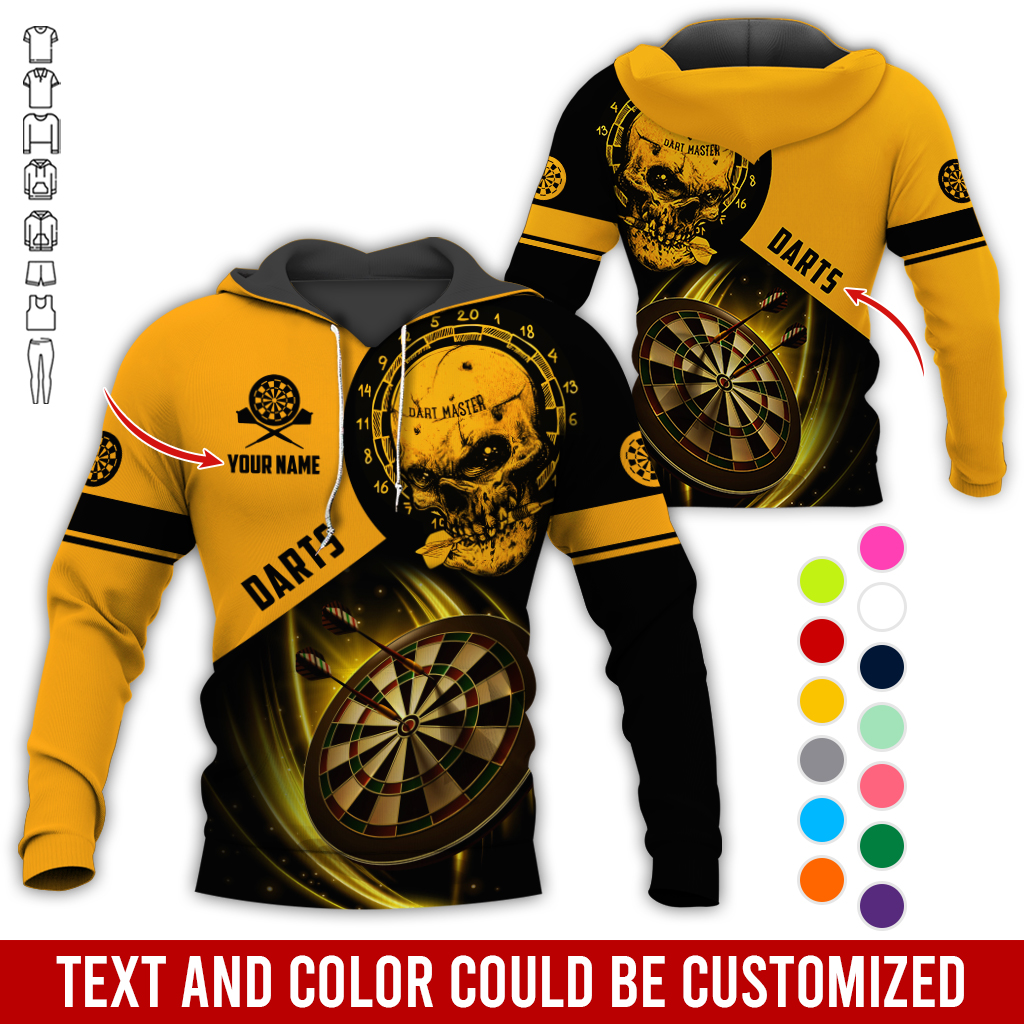 Customized Name Darts Skull Premium Hoodie, Darts Master Skull Pattern Hoodie, Perfect Gift For Darts Lovers, Friend, Family