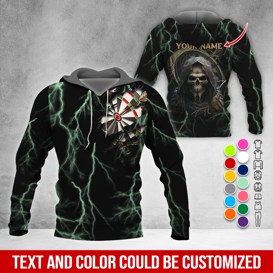 Customized Name Darts Skull Premium Hoodie, Lightning & Death Darts Hoodie, Perfect Gift For Darts Lovers, Darts Player