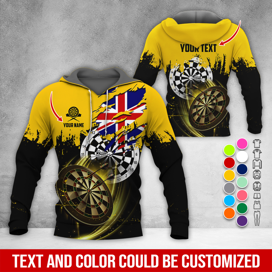 Customized Name & Text Darts Premium Hoodie, England Flag Darts Hoodie, Perfect Gift For Darts Lovers, Friend, Family