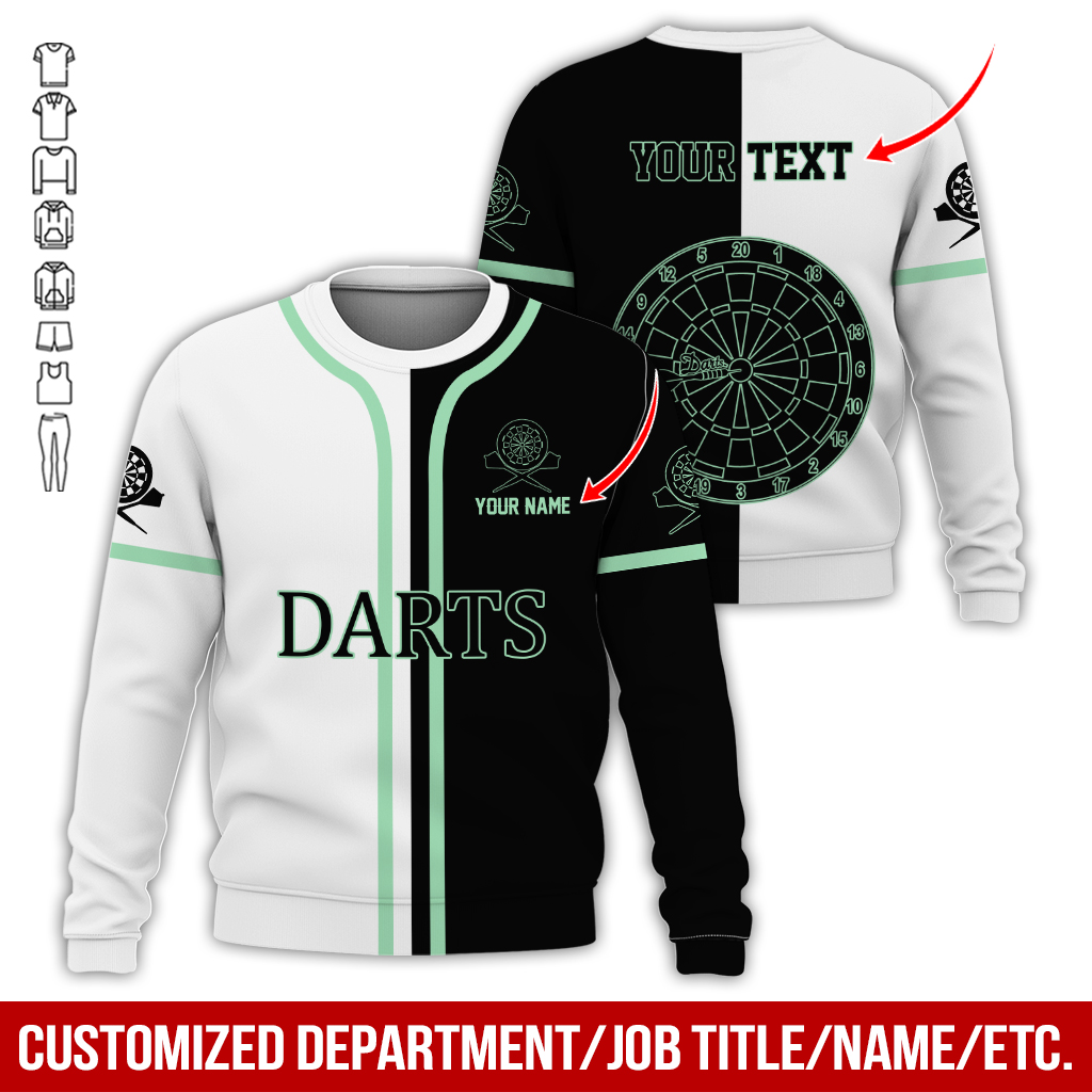 Customized Darts Sweatshirt, Personalized Name & Text Darts Sweatshirt, Black & White Sweatshirt, Perfect Gift For Darts Lovers, Darts Player