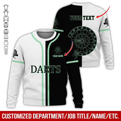 Customized Darts Sweatshirt, Personalized Name & Text Darts Sweatshirt, Black & White Sweatshirt, Perfect Gift For Darts Lovers, Darts Player