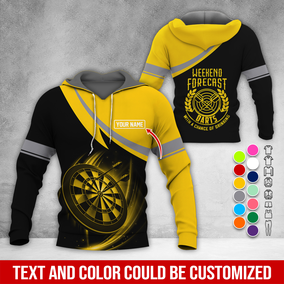 Customized Name Darts Premium Hoodie, Weekend Forrecast Darts Black Hoodie, Perfect Gift For Darts Lovers, Friend, Family
