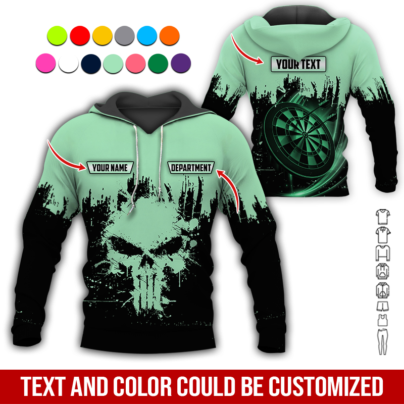 Personalized Darts Skull Premium Hoodie ,Customized Name Text & Department Darts Hoodie, Perfect Gift For Darts Lovers, Darts Player