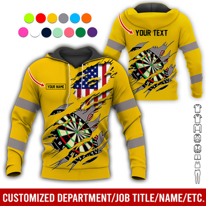 Personalized Darts American Flag Premium Hoodie, Customized Name & Text Darts Hoodie, Perfect Gift For Darts Lovers, Friend, Family