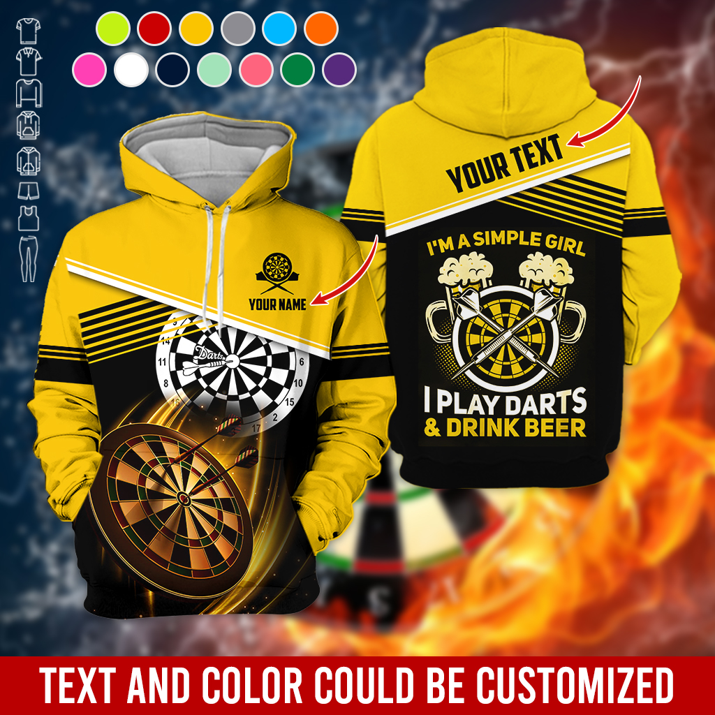 Customized Name & Text Darts Premium Hoodie, I'm A Simple Girl Darts Hoodie, Perfect Gift For Darts Lovers, Darts Player