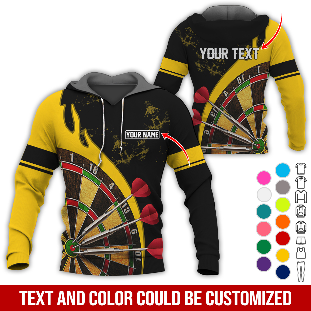 Customized Name & Text Darts Premium Hoodie, Darts & Fire Pattern Hoodie, Perfect Gift For Darts Lovers, Darts Player