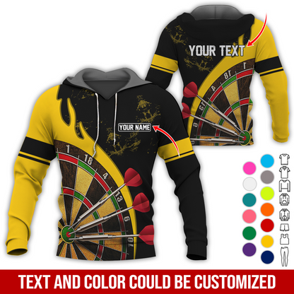 Customized Name & Text Darts Premium Hoodie, Darts & Fire Pattern Hoodie, Perfect Gift For Darts Lovers, Darts Player