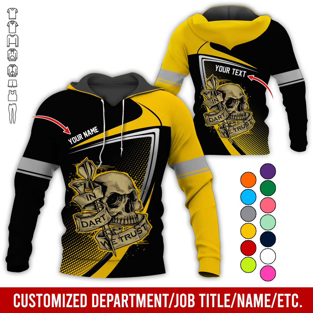 Customized Name & Text Darts Premium Skull  Hoodie, In Dart We Trust Hoodie For Men & Women - Gift For Darts Lovers, Friend, Family