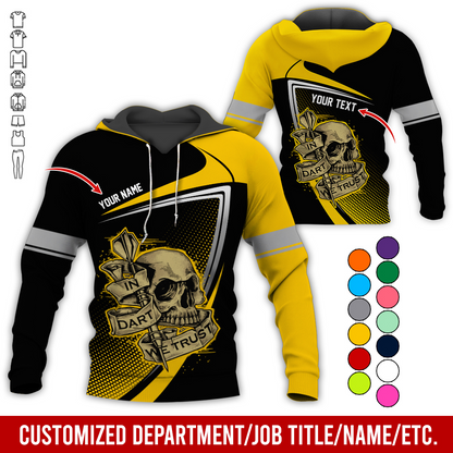Customized Name & Text Darts Premium Skull  Hoodie, In Dart We Trust Hoodie For Men & Women - Gift For Darts Lovers, Friend, Family